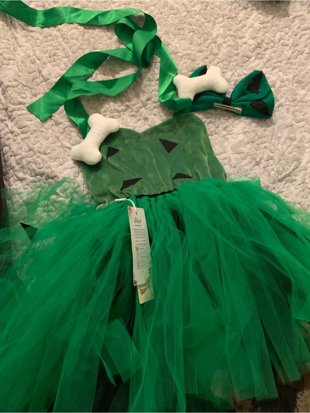 Girls Green Tutu Pebbles Costume with Bone Headband